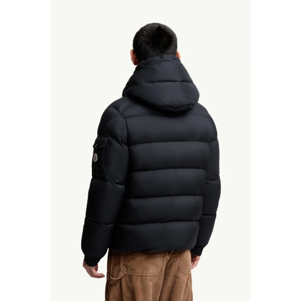Moncler Maya 70 Hooded Short Down Jacket in Night Blue, view 5 | Men's Jackets | Coveti