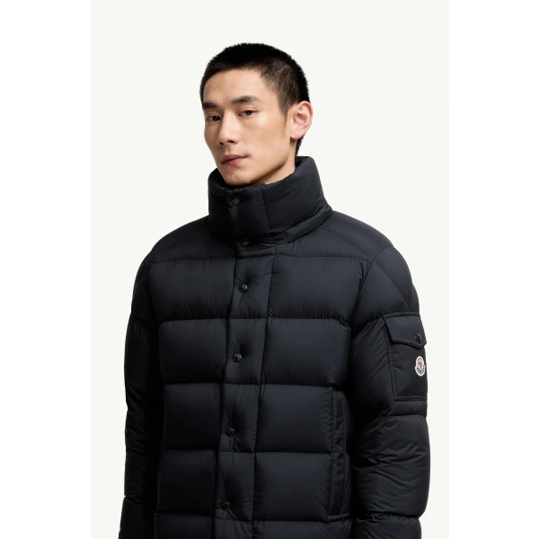 Moncler Maya 70 Hooded Short Down Jacket in Night Blue, view 6 | Men's Jackets | Coveti