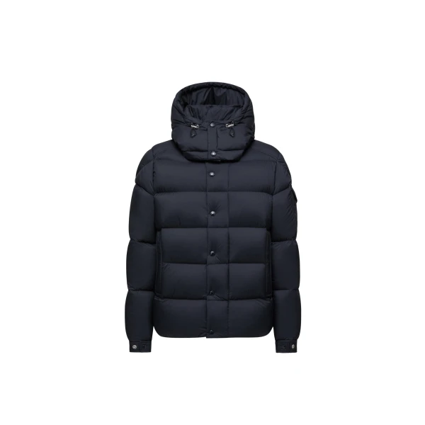 Moncler Maya 70 Hooded Short Down Jacket in Night Blue | Men's Jackets | Coveti