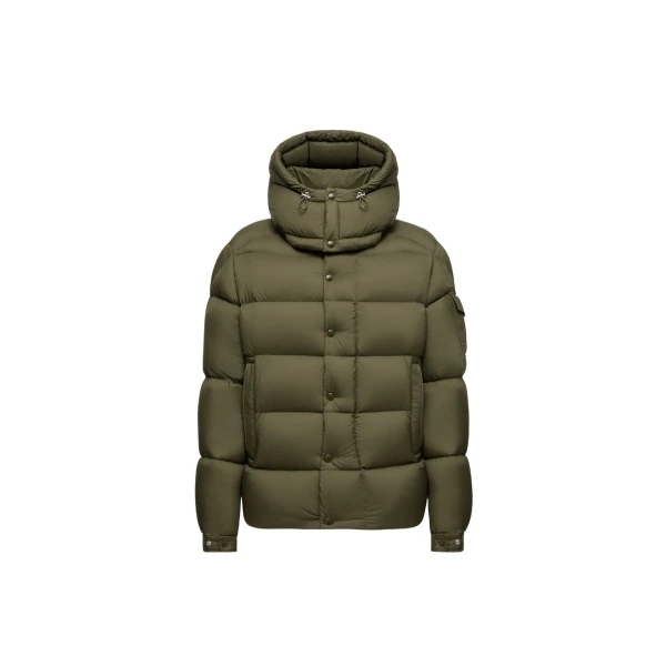 Moncler Maya 70 Hooded Short Down Jacket in Olive Green | Men's Jackets | Coveti