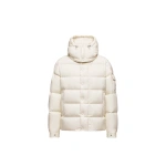 Moncler Maya 70 Hooded Short Down Jacket in White | Women's Puffer Jackets | Coveti