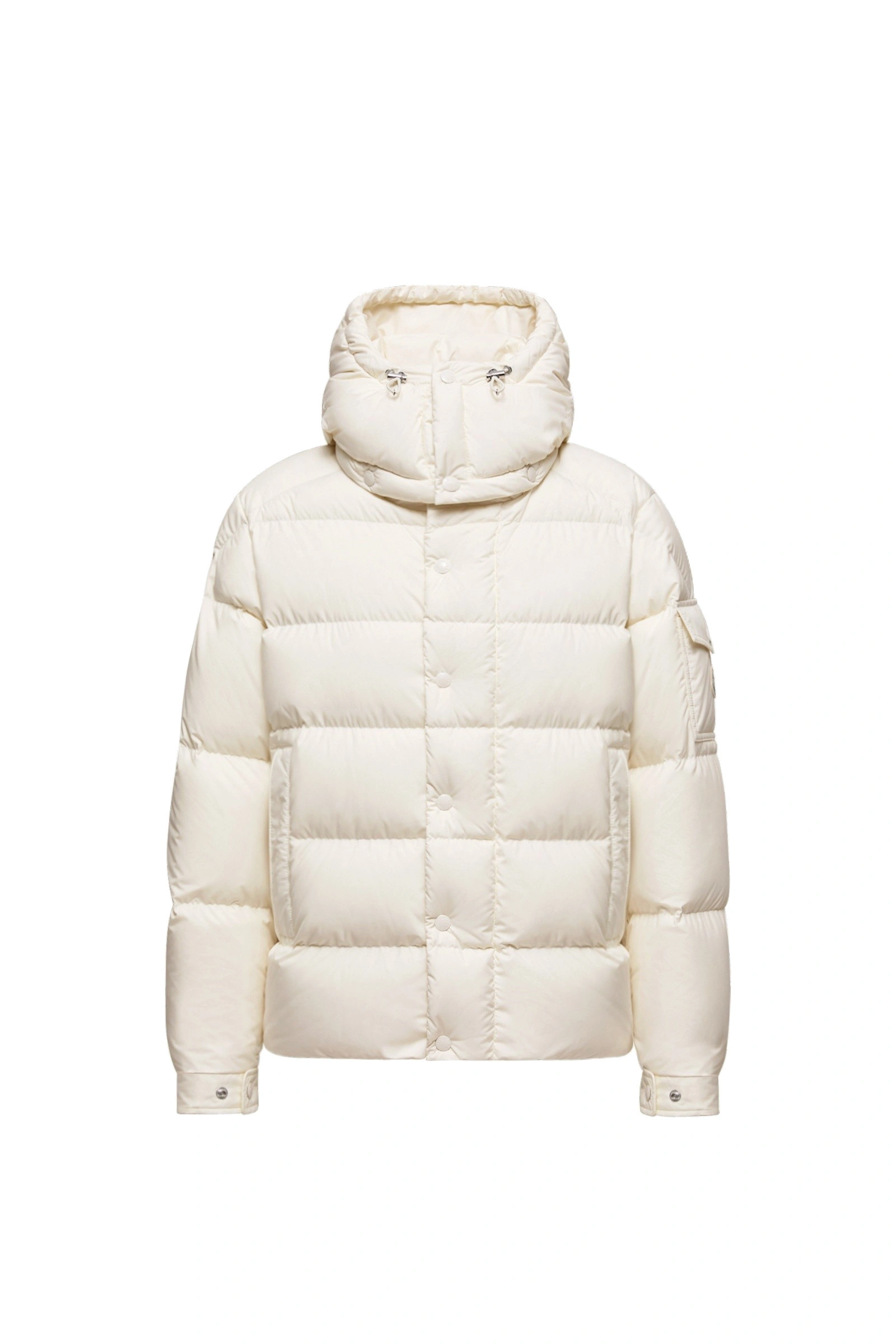 Moncler Maya 70 Hooded Short Down Jacket in White Moncler Maya 70 Hooded Short Down Jacket in White | Women's Puffer Jackets | Coveti