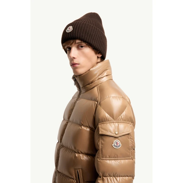 Moncler Maya Hooded Short Down Jacket in Beige, view 3 | Men's Jackets | Coveti