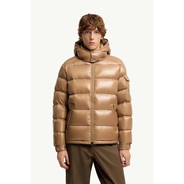 Moncler Maya Hooded Short Down Jacket in Beige, view 4 | Men's Jackets | Coveti