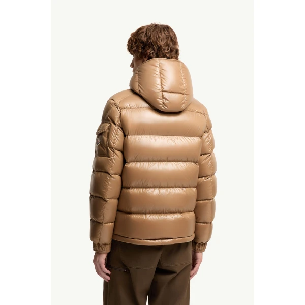 Moncler Maya Hooded Short Down Jacket in Beige, view 5 | Men's Jackets | Coveti