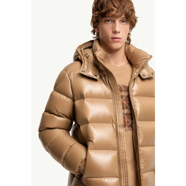 Moncler Maya Hooded Short Down Jacket in Beige, view 6 | Men's Jackets | Coveti