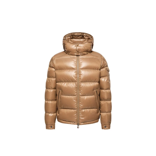 Moncler Maya Hooded Short Down Jacket in Beige | Men's Jackets | Coveti