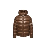 Moncler Maya Hooded Short Down Jacket in Brown | Men's Jackets | Coveti