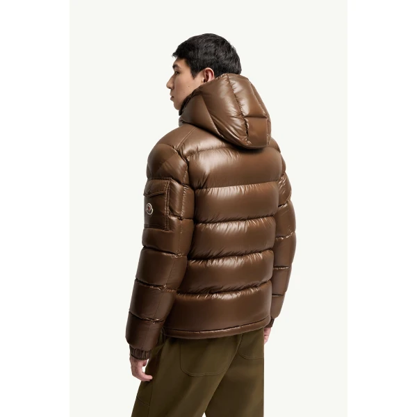 Moncler Maya Hooded Short Down Jacket in Brown, view 5 | Men's Jackets | Coveti