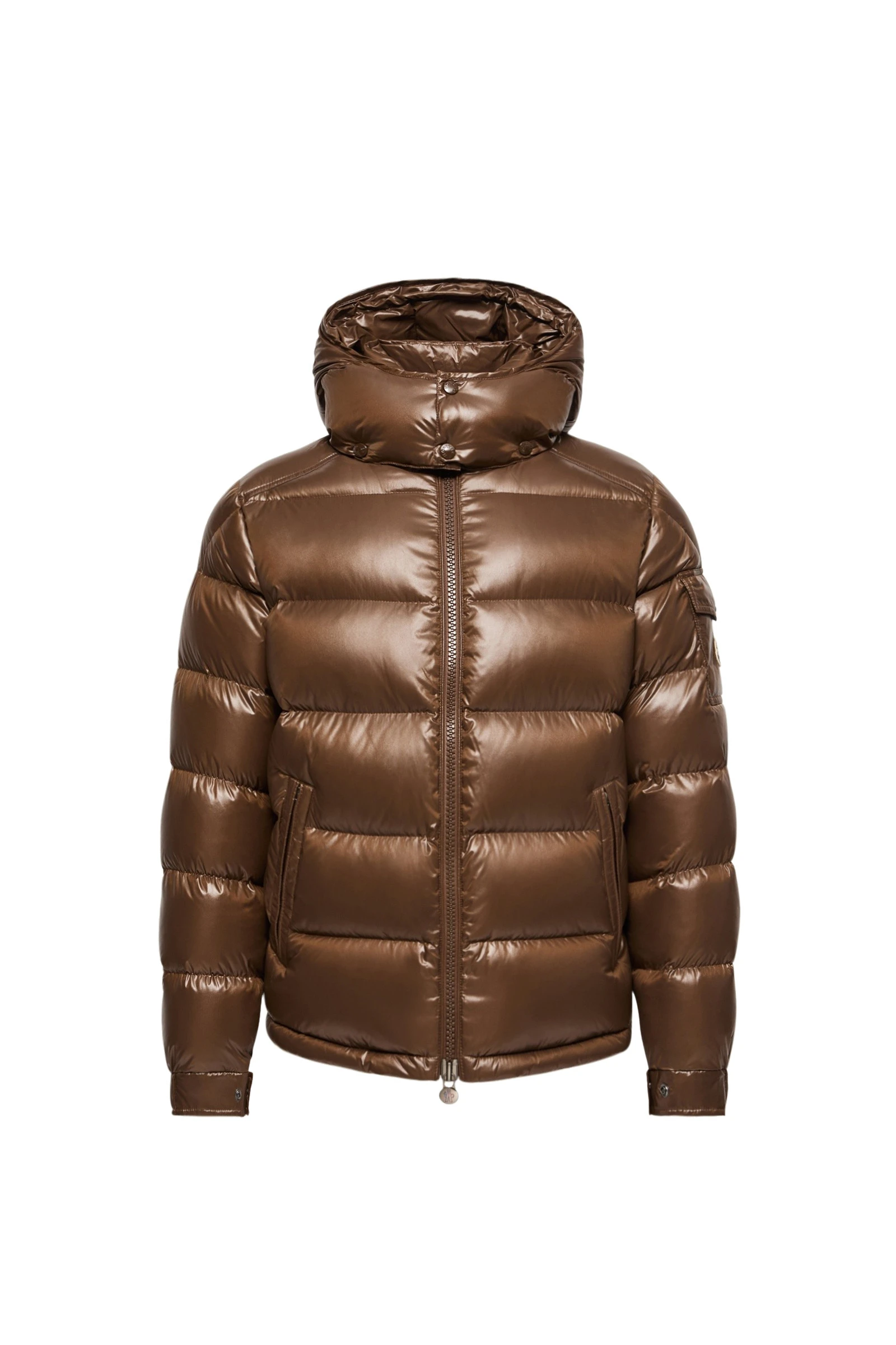Moncler Maya Hooded Short Down Jacket in Brown Moncler Maya Hooded Short Down Jacket in Brown | Men's Jackets | Coveti