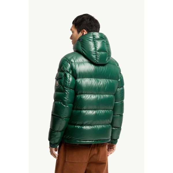 Moncler Maya Hooded Short Down Jacket in Dark Green, view 5 | Men's Jackets | Coveti