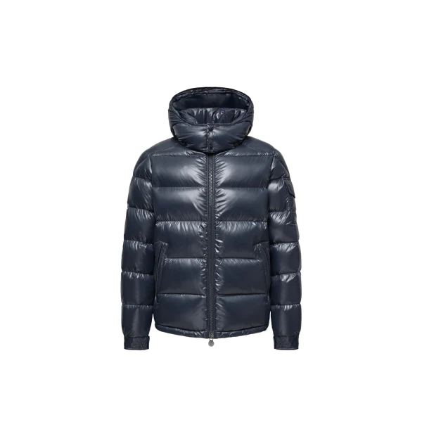 Maya Hooded Short Down Jacket in Navy Blue