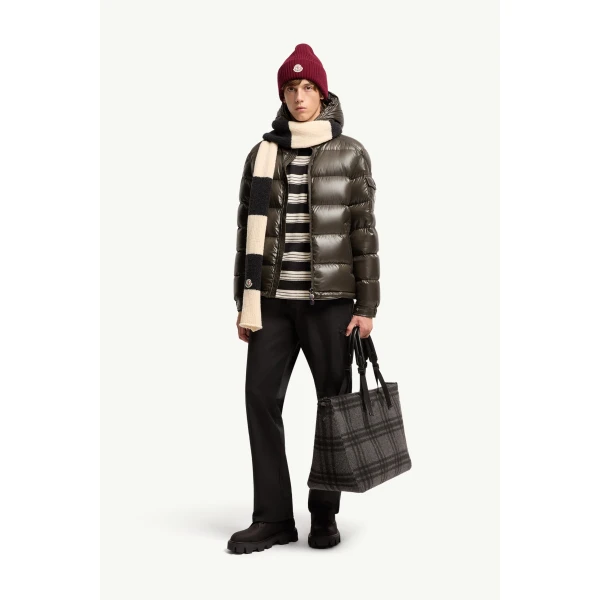 Moncler Maya Hooded Short Down Jacket in Olive Green, view 2 | Men's Jackets | Coveti
