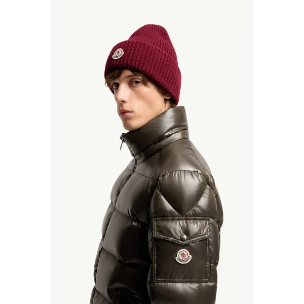 Moncler Maya Hooded Short Down Jacket in Olive Green, view 3 | Men's Jackets | Coveti
