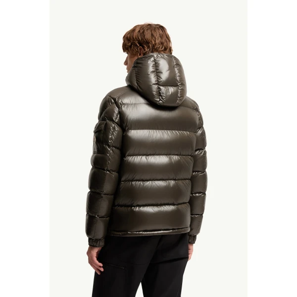 Moncler Maya Hooded Short Down Jacket in Olive Green, view 5 | Men's Jackets | Coveti