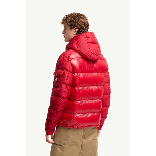 Moncler Maya Hooded Short Down Jacket in Red, view 5 | Men's Jackets | Coveti