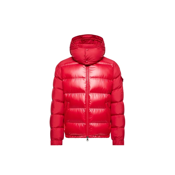 Moncler Maya Hooded Short Down Jacket in Red | Men's Jackets | Coveti