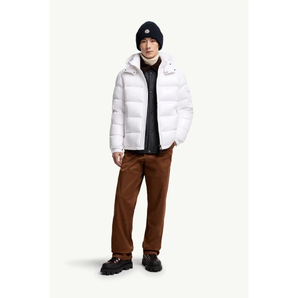 Moncler Maya Hooded Short Down Jacket in White, view 2 | Men's Jackets | Coveti