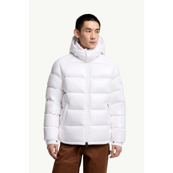 Moncler Maya Hooded Short Down Jacket in White, view 4 | Men's Jackets | Coveti