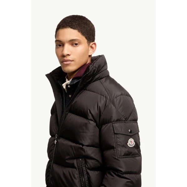 Moncler Maya Matte Short Down Jacket in Black, view 3 | Men's Jackets | Coveti
