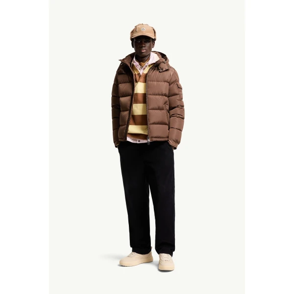 Moncler Maya Matte Short Down Jacket in Brown, view 2 | Men's Jackets | Coveti