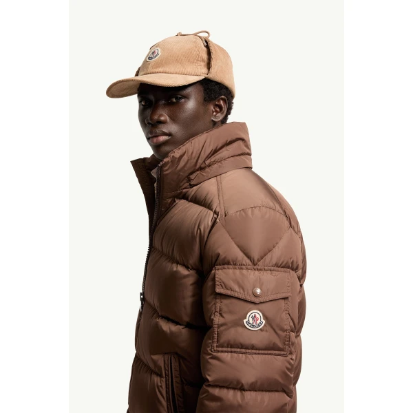 Moncler Maya Matte Short Down Jacket in Brown, view 3 | Men's Jackets | Coveti