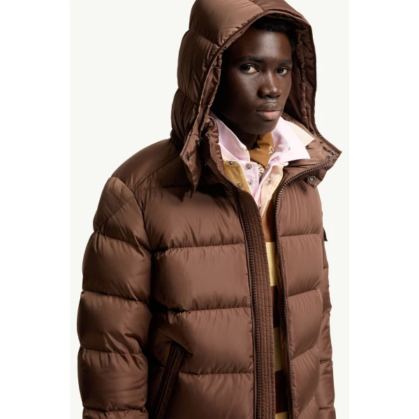 Moncler Maya Matte Short Down Jacket in Brown, view 6 | Men's Jackets | Coveti