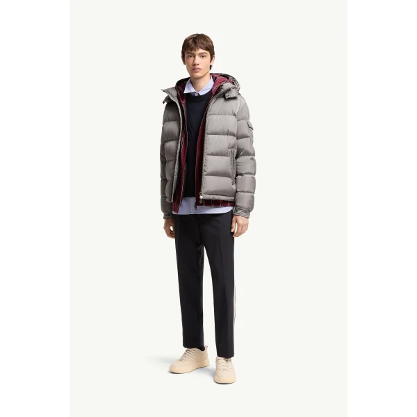 Moncler Maya Matte Short Down Jacket in Gray, view 2 | Men's Jackets | Coveti