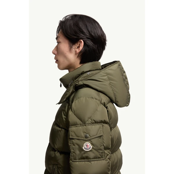 Moncler Maya Matte Short Down Jacket in Olive Green, view 6 | Men's Jackets | Coveti