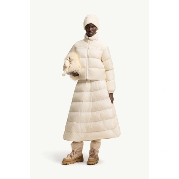 Moncler Meditation Short Down Jacket in Light Beige, view 2 | Women's Puffer Jackets | Coveti