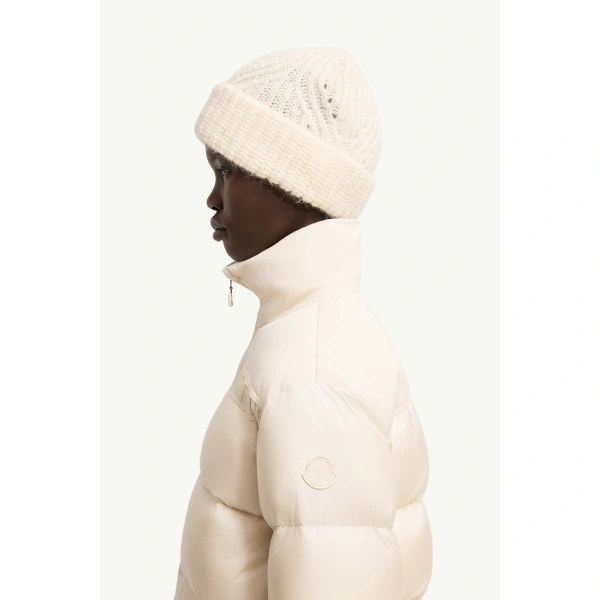 Moncler Meditation Short Down Jacket in Light Beige, view 3 | Women's Puffer Jackets | Coveti