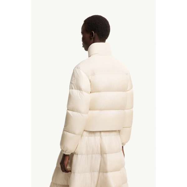 Moncler Meditation Short Down Jacket in Light Beige, view 5 | Women's Puffer Jackets | Coveti