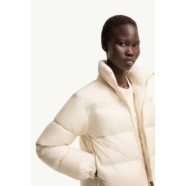Moncler Meditation Short Down Jacket in Light Beige, view 6 | Women's Puffer Jackets | Coveti