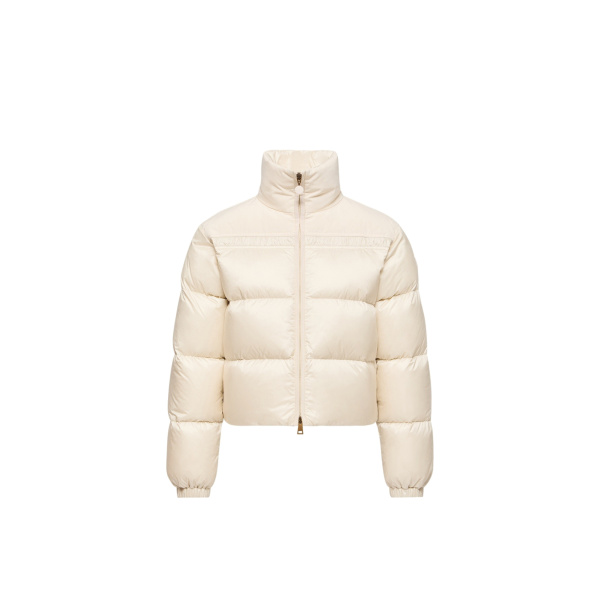 Moncler Meditation Short Down Jacket in Light Beige | Women's Puffer Jackets | Coveti