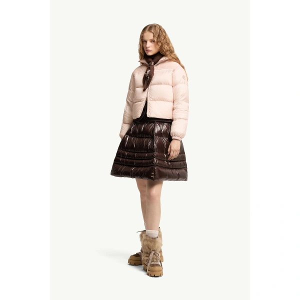 Moncler Meditation Short Down Jacket in Light Pink, view 2 | Women's Puffer Jackets | Coveti