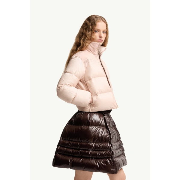 Moncler Meditation Short Down Jacket in Light Pink, view 6 | Women's Puffer Jackets | Coveti