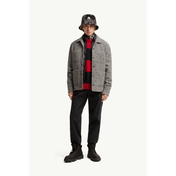 Moncler Melange Wool Blend Shirt Jacket in Gray, view 2 | Men's Jackets | Coveti