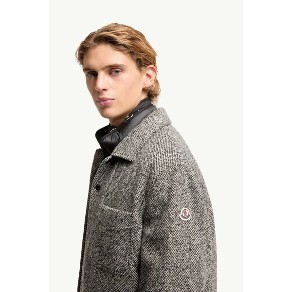 Moncler Melange Wool Blend Shirt Jacket in Gray, view 3 | Men's Jackets | Coveti