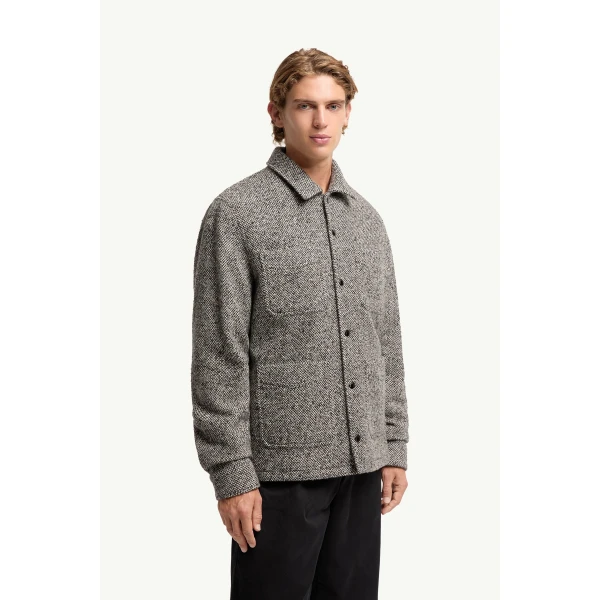 Moncler Melange Wool Blend Shirt Jacket in Gray, view 4 | Men's Jackets | Coveti