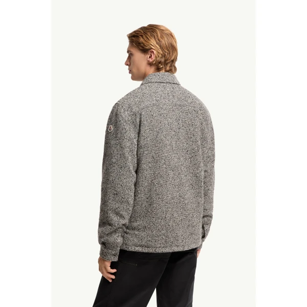 Moncler Melange Wool Blend Shirt Jacket in Gray, view 5 | Men's Jackets | Coveti