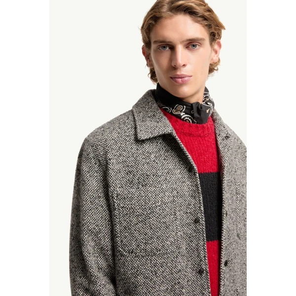 Moncler Melange Wool Blend Shirt Jacket in Gray, view 6 | Men's Jackets | Coveti