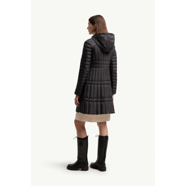 Moncler Menthelong Vertical-Quilted Hooded Down Jacket in Black, view 5 | Women's Puffer and Down Coats | Coveti