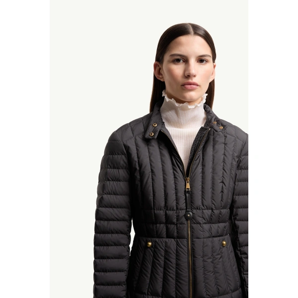 Moncler Menthelong Vertical-Quilted Hooded Down Jacket in Black, view 6 | Women's Puffer and Down Coats | Coveti
