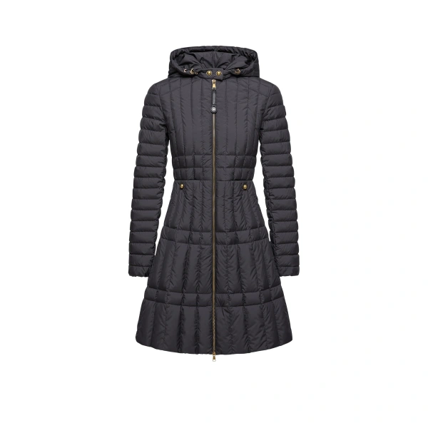 Menthelong Vertical-Quilted Hooded Down Jacket in Black