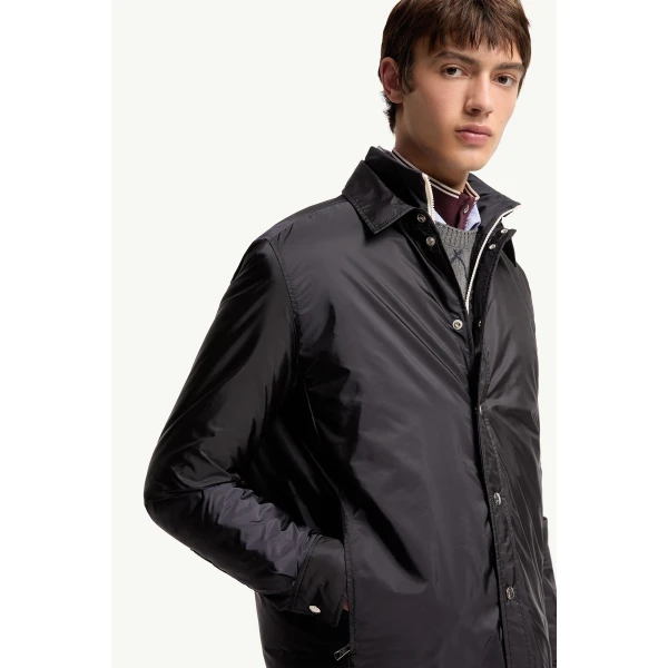 Moncler Meridelle Down Shirt Jacket in Navy Blue, view 6 | Men's Jackets | Coveti