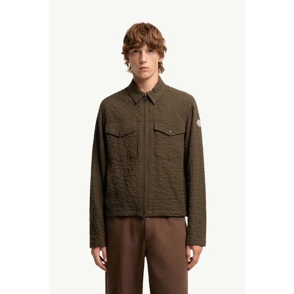 Moncler Micro Madras Flannel Shirt Jacket in Brown, view 4 | Men's Jackets | Coveti