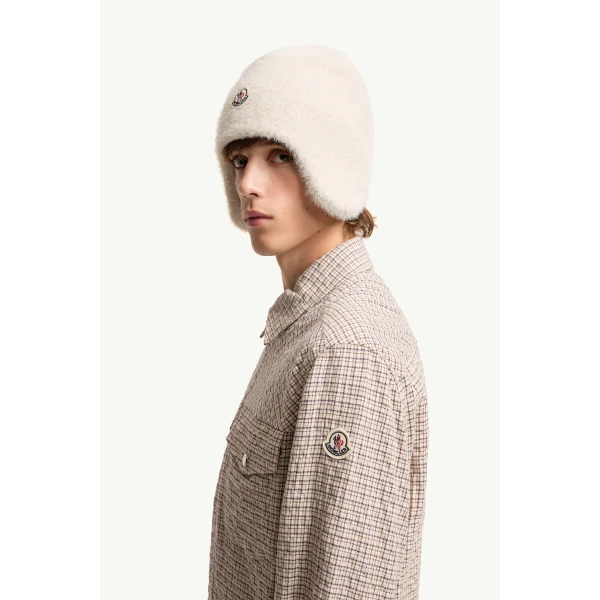 Moncler Micro Madras Flannel Shirt Jacket in White, view 3 | Men's Jackets | Coveti