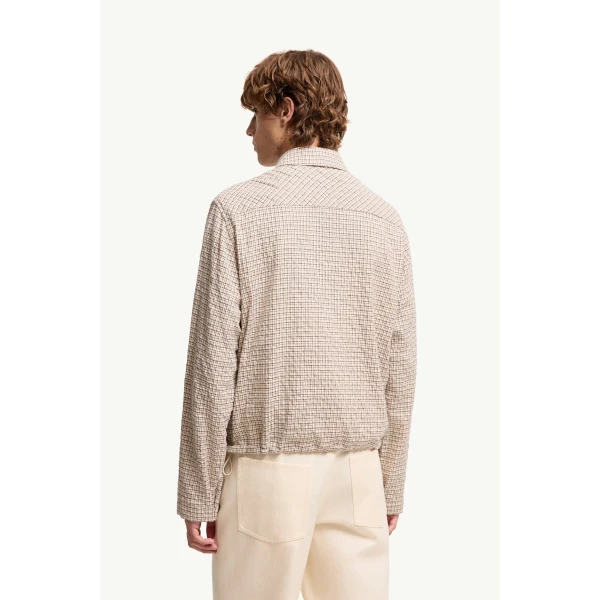 Moncler Micro Madras Flannel Shirt Jacket in White, view 5 | Men's Jackets | Coveti