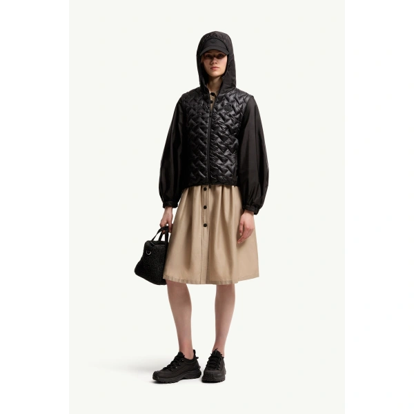Moncler Mirage Packable 2-in-1 Short Down Jacket in Black, view 2 | Women's Puffer Jackets | Coveti