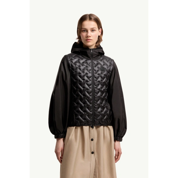 Moncler Mirage Packable 2-in-1 Short Down Jacket in Black, view 4 | Women's Puffer Jackets | Coveti